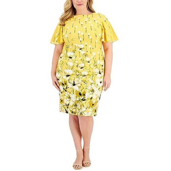 Kasper Plus Size Floral Flutter Sleeve Sheath Dress - Picture 2 of 3